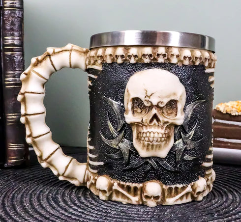 Ebros Evil Grinning Tribal Skull Mug, Beer Stein Tankard with Skulls Handle, 11 Ounces