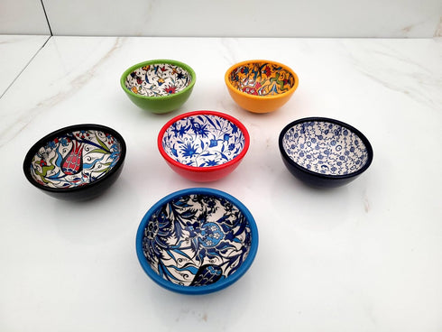 Decorative Turkish Ceramic Bowl Set of 6 - Handcrafted Multicolor Small Bowls (Multi 9)