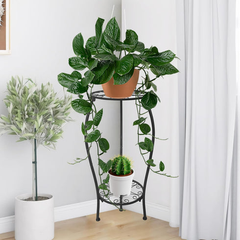 NOAMOO 2 25.2 inch Metal Plant Stand Tier Indoor Outdoor, Tall Flower Pot Shelf Rustproof Stable Corner Stand, Multiple