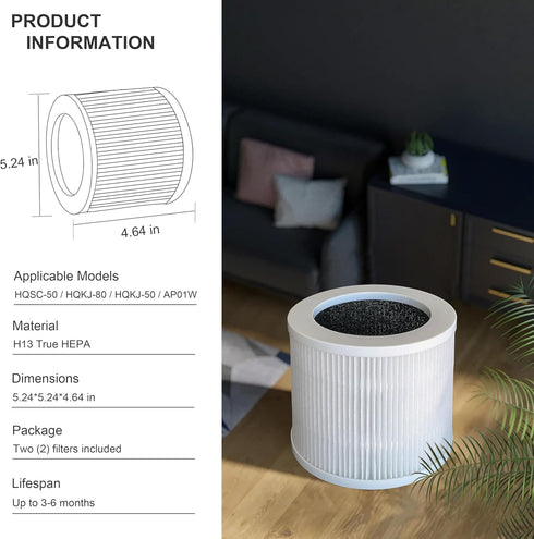 A1 Replacement Filter, Compatible with VEWIOR A1 Air Purifier, 3-in-1 True HEPA Replacement, 2-PACK