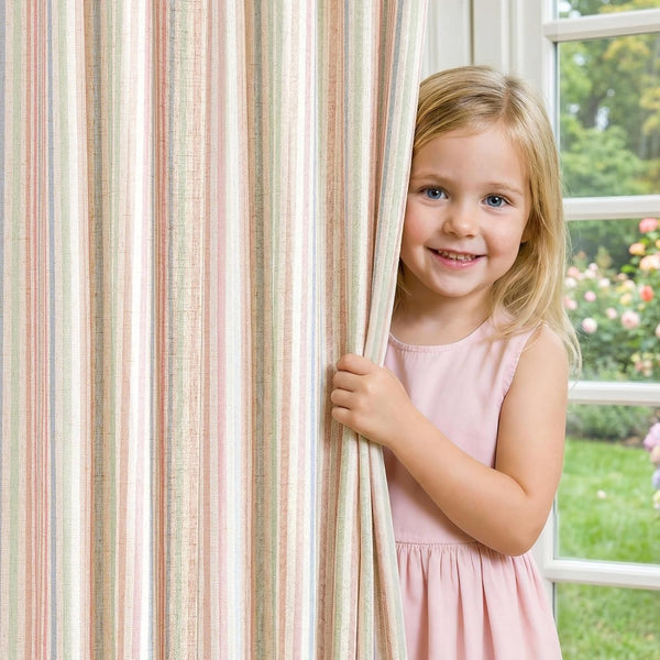 jinchan Linen Curtains for Living Room Candy Striped Curtains 84 inch Length