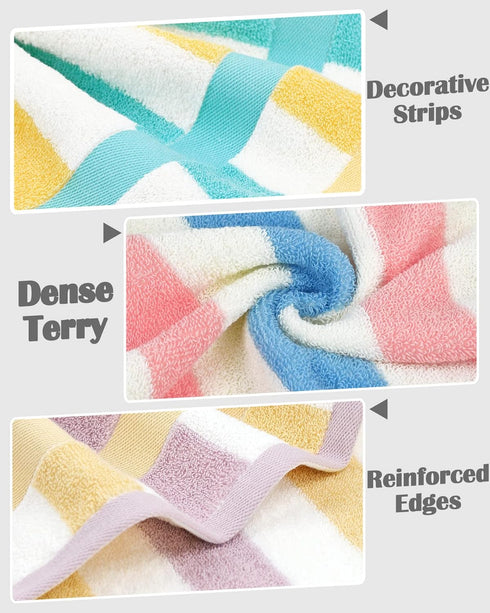 12 Pack 13 13 Inches, 3 Jacquotha Cotton Striped Washcloths, x Colors - Face and Body Cleansing Towels