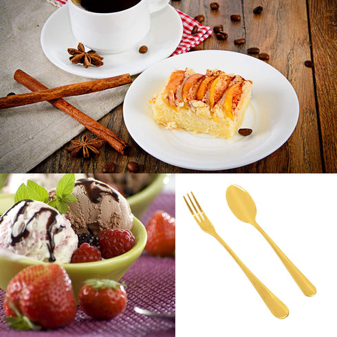 Set of 16 Gold 4 Inch Demitasse Espresso Spoons and 4.8 Inch Stainless Steel Forks for Dessert