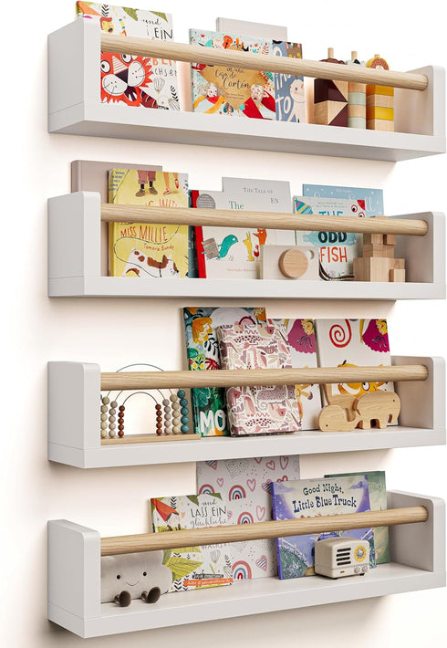 Seocry Nursery Book Shelves, 4 Pack, Wall Book Shelves for Kids Room, Baby,