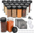Maredash 24pcs Spice Jars with180 Labels,Glass Spice Jars, Seasoning Containers,Seasoning Organizer,Include black metal