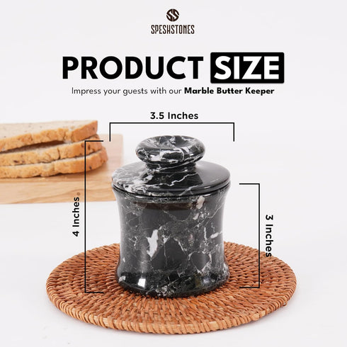 4 Inch Countertop Counter Marble Butter Keeper Black Butter Dish With Lid for - Marble Butter Crock for Kitchen Dcor