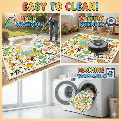 3x5, Dinosaur Area Rug with ABC Alphabet, Kids Rugs for Playroom Non Slip Educational Play Mat for Bedroom Nursery