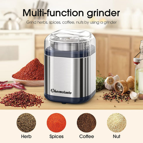 Herb Grinder Spice Grinder, 200W Electric Grinder with Stainless Steel Blade, Compact Size, 5.11in