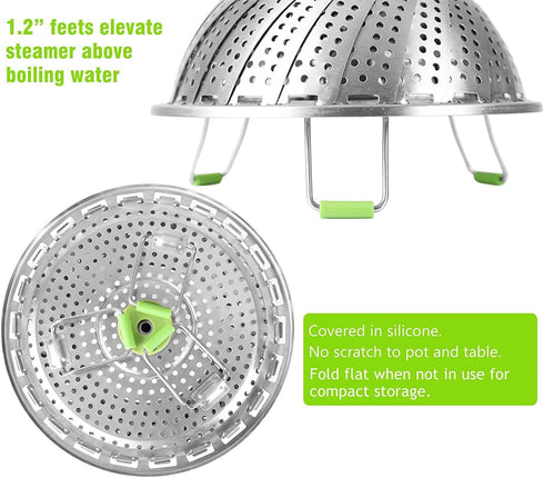 Consevisen Vegetable Steamer Basket for Cooking, Stainless Steel Veggie Steam Basket, Folding Expandable Steaming