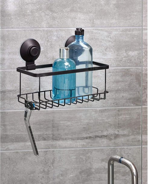 iDesign Everett Metal Push Lock Suction Shower Caddy, Extra Space for Shampoo, Conditioner, Soap, 9.1" x 4.53" x 3.63",