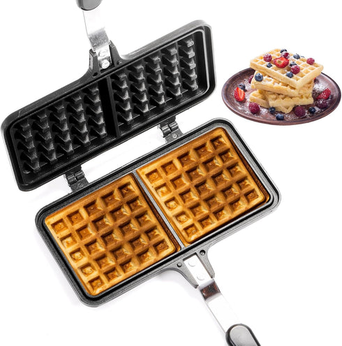 Dicunoy Non-stick Waffle Maker, 8" Camping StoveTop Waffle Maker with Long Handle, Portable Aluminum Waffle Maker Pan for Waffles Sandwich Toaster, Breakfast, Sandwich Baking by Dicunoy