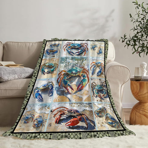 Luxvio Cozy 50"X40" Crab Blanket Coastal Crabs Throw Blanket Soft Warm Fuzzy Plush Gifts for Girls Women Lightweight