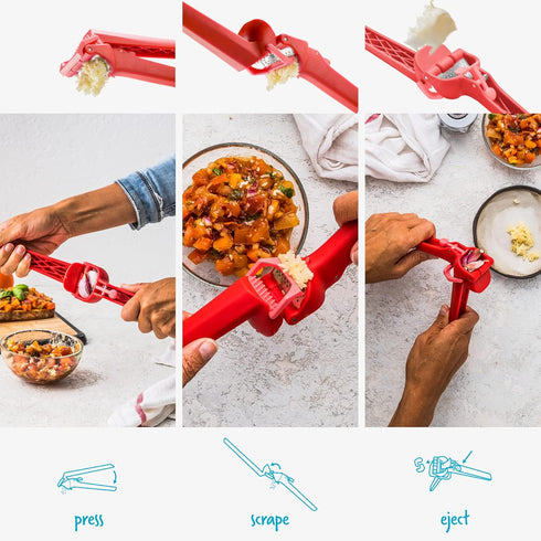Dreamfarm Garject Lite 2-In-1 Garlic Peeler, Garlic Press & Mincer, Nylon - Red