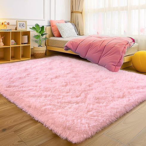 Pink Area Rugs 4x6 for Bedroom Girls, Soft Fluffy Shag Carpet for Living Room, Non-Slip Indoor Floor Rug