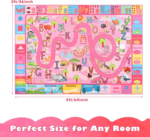 3X5 Terrug Kids Rug for Playroom, Educational Classroom Rug for Kids Room, Washable Nursery Rugs Non Slip Playroom Rugs