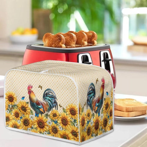 Sunflower Roosters Chickens Toaster Oven Covers, Quilted Polyester Fabric Dust-proof Cover for Small Appliances