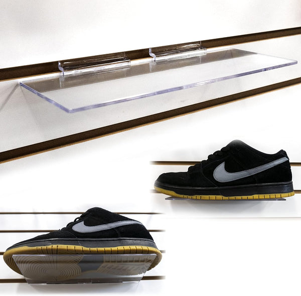 Clear Acrylic Slatwall Shoe Shelf, 4" D x 10" L Flat Acrylic