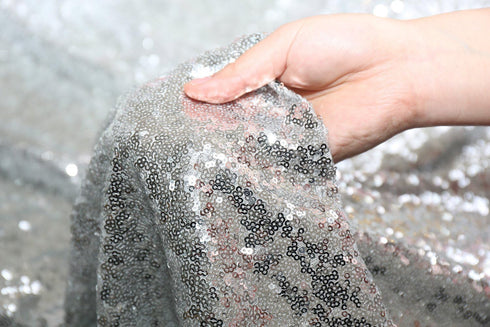 PartyDelight Silver Sequin Tablecloth Overlay 50 X 50 Inch for Wedding, Party, Birthday, Bridal, Baby Shower Decorations