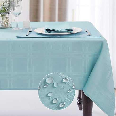JUCFHY Solid Plaid Jacquard Spring Easter Table Cloth, Wrinkle Resistant Decorative Tablecloth, 52 X 70, Turquoise