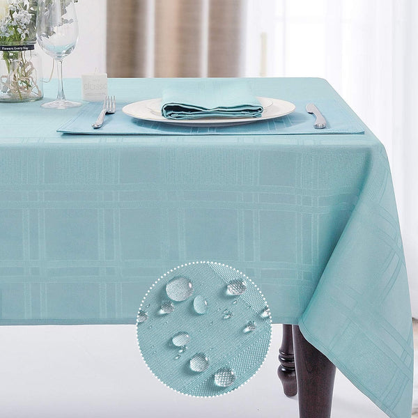 JUCFHY Solid Plaid Jacquard Spring Easter Table Cloth, Wrinkle Resistant Decorative Tablecloth, 52 X 70, Turquoise