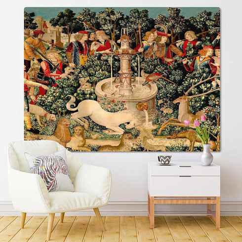 Semtomn Tapestry Artwork Wall Hanging, Unicorn Tapestries, Medieval Hunt, 60x80 Inches Home Decor
