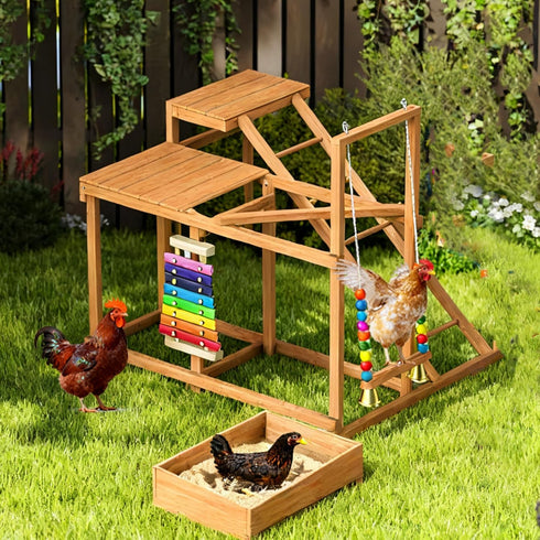 Chicken Perch with Swing Xylophone Removable Feeder/Bath Wooden Roosting Bar Toy for