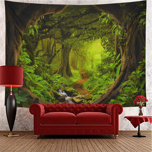 Tushelia Forest Tapestry - Psychedelic Tree Cave Tapestries for Bedroom Decor, Fantasy Nature Landscape