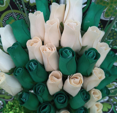 Closed Bud Roses Flower Bouquet - St. Patrick's Day Green and White (3 Dozen)