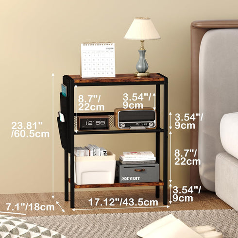 3 Yusong Small Narrow Side Table for Small Spaces, Slim End Table with Storage Bag, Sofa Snack Table with Adjustable