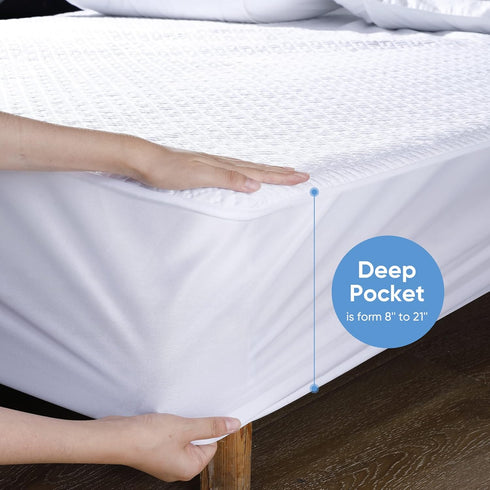 Hanherry Queen Size 100% Waterproof Mattress Protector, 3D Air Fabric Cooling Cover, Deep Pocket