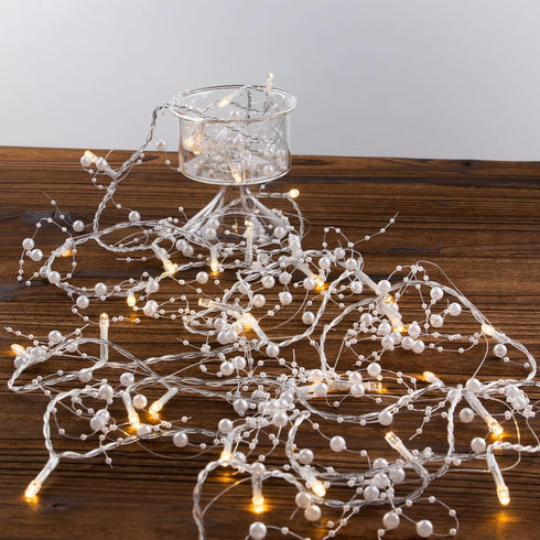 14.7FT 36 Rhytsing White Pearl Garland with LED Light, Battery Operated Fairy String Lights with Timer for Wedding