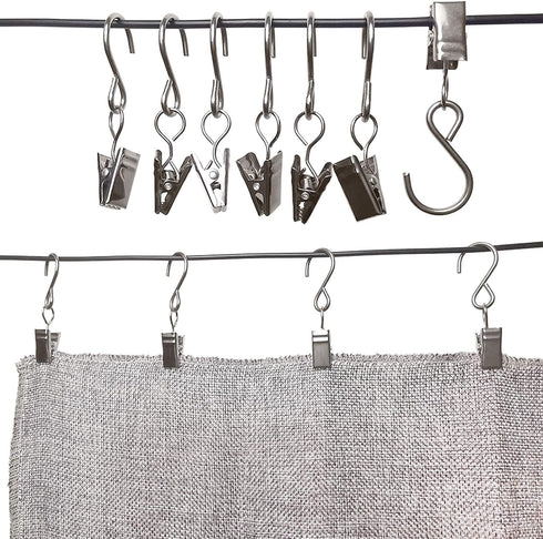Stainless Steel S Hooks Curtain Clips, 50 Pack Hanging Party Lights Clips, 2.4 Inch Long Hangers for Photo Art Craft