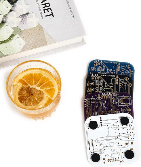 Immersion 2 Pack PCB-Design Blue Circuit Board Coasters for Coffee Table, Bar, Office - Gold