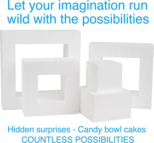 Silverlake 5-Tier Square Cake Dummy Set, American-Made Hard Foam Cake Dummies, 4" High x 4,6,8,10,12" Squares