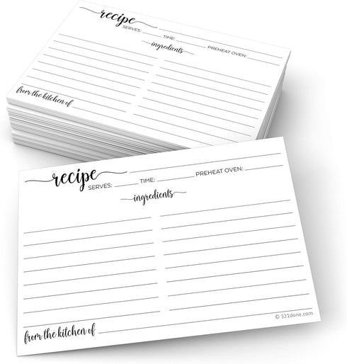 321Done Recipe Cards, Set of 50, 4x6, Double-Sided Premium for Weddings, Made in USA