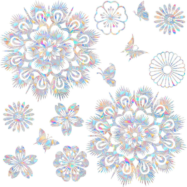 Peacock Tail Flower and Butterfly Window Clings, Anti-Collision Decals to Save Birds from Window Collisions (18PCS)