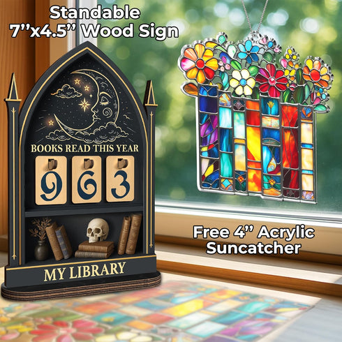 Counter, FF815 Books Read This Year Fantasy Book Tracker Sign for Home Library Decor, Bookworm Gift for Women