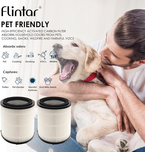 Flintar H13 True HEPA Replacement Filter, 2-Pack for SilverOnyx 5-Speed Air Purifier KJ150F-C02, Large Room 500 sq ft