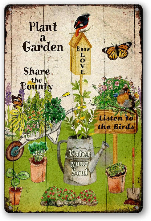 Retro Garden Metal Sign, Plant A Garden Outdoor Decor, Funny Gardening Gifts for Women, Rustic Wall Art 8x12 Inch