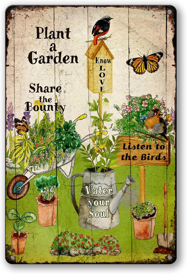 Retro Garden Metal Sign, Plant A Garden Outdoor Decor, Funny Gardening Gifts for Women, Rustic Wall Art 8x12 Inch
