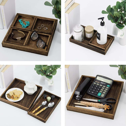 5-Piece Set, Rustic Wooden Serving Tray Handcrafted Nesting Trays with Handles for Ottoman & Coffee Table Decor