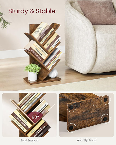5-Tier ULBC183X01 VASAGLE Tree Bookshelf, Bookcase, Small Bookshelf, Space-Saving Corner Shelf, Book Tree, Holds Books