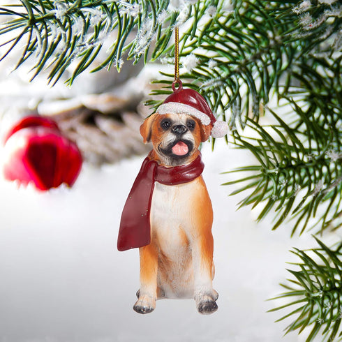 Design Toscano JH576303 Christmas Boxer Holiday Dog Ornaments, Full Color
