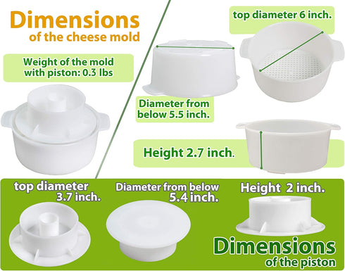 PetriStor Cheese Mold for Cheese Making, 1.3QT with Follower Piston and Cheesecloth