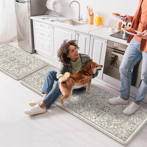 KIMODE Kitchen Mats Set of 2, Cushioned Anti Fatigue Non-Slip Kitchen Rugs, Padded Floor Mat for Sink, Laundry, Office