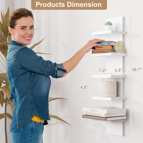 5 Fun Memories Tier Wall Shelf Unit, White Floating Shelves for Storage - Vertical Column Tower Design, Lack Wall Shelf
