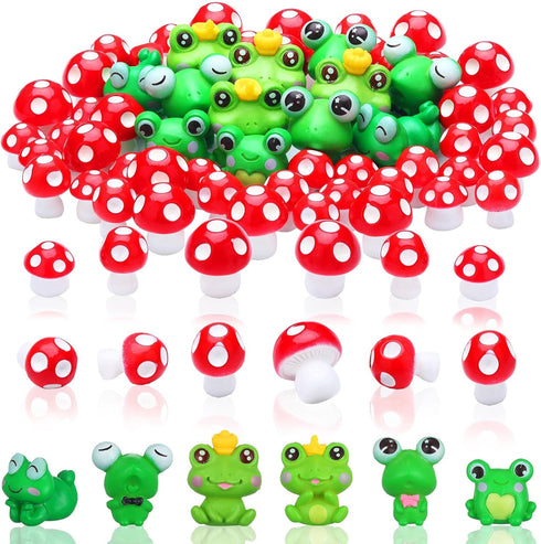 Maitys 62 Pieces Mini Mushrooms and Frogs Miniature Figurines Mini Garden Animals Model