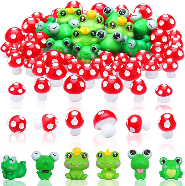 Maitys 62 Pieces Mini Mushrooms and Frogs Miniature Figurines Mini Garden Animals Model