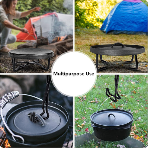 Stanbroil 8" Cast Iron Folding Dutch Oven Lid Stand, 4-in-1 Campfire Cooking Tool