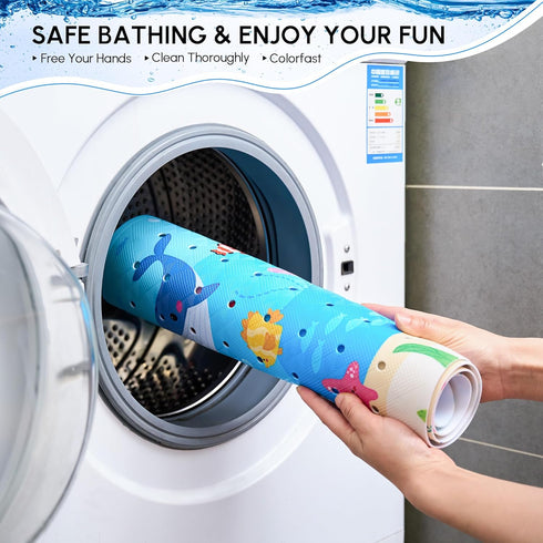 40 16 Inch Vannokor Baby Bath Mat for Tub Non Slip Kids, X Extra Long Bathtub Mat with Drain Holes and Suction Cups